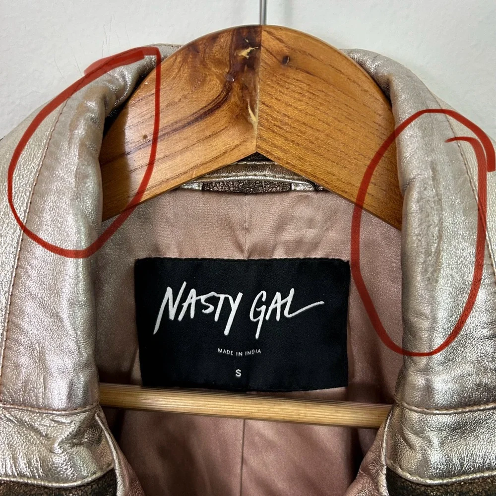 Nasty Gal Metallic Rose Gold Lambskin Leather‎ Moto Jacket Size Small